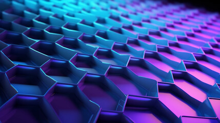 Hexagon Grid with Futuristic Blue and Purple Gradient Generative AI
