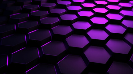 Obraz na płótnie Canvas Purple Luminous Hexagons on Mysterious Dark Background Generative AI