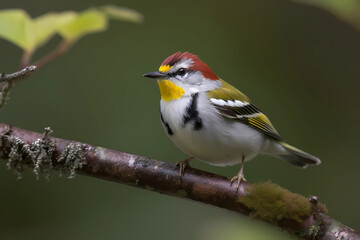 Chestnut-sided Warbler (North and South America) - A small, brightly colored bird with a distinctive chestnut-colored patch on its side (Generative AI)