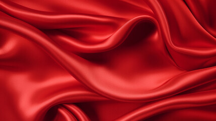 Fototapeta na wymiar Scarlet Elegance, Vibrant Red Silk Fabric Background Generative AI