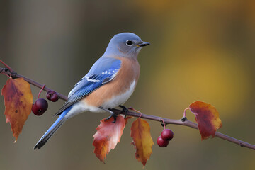 Eastern Bluebird (North America) - A small bird with a distinctive blue plumage and rusty-red breast (Generative AI)