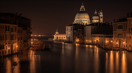 Fototapeta na wymiar Beautiful View of Grand Canal in Night View, generative ai