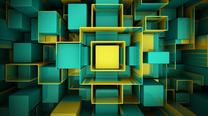 Teal and Yellow Geometric Technology Background Generative AI