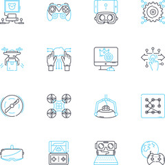 Digital innovation linear icons set. Disruptive, Agile, Scalable, Automated, Game-changing, Progressive, Futuristic line vector and concept signs. Dynamic,Transformative,Innovative outline