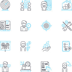 Dead-end careers linear icons set. Stagnancy, Unfulfilling, Limited, Mundane, Frustration, Regret, Stuck line vector and concept signs. Failure,Obsolete,Trapped outline illustrations