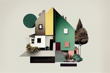 illustration en collage artistique, architecture et nature