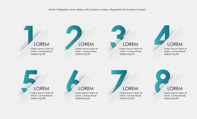 Blue Vector infographic illustration. Line infographic numbers template with eight elements, icons. Timeline designed for business, presentations, web design, interface, diagrams with 8 step 