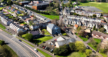 Aerial view of The Old Presbyterian Church Larne Co Antrim Northern Ireland - obrazy, fototapety, plakaty