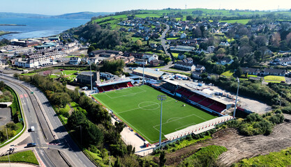 Aerial photo of 3G Stadium pitch at Larne FC Club Co Antrim Northern Ireland