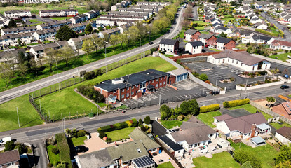 Aerial photo of St Johns Masonic Club and Centre Co Antrim Northern Ireland - obrazy, fototapety, plakaty