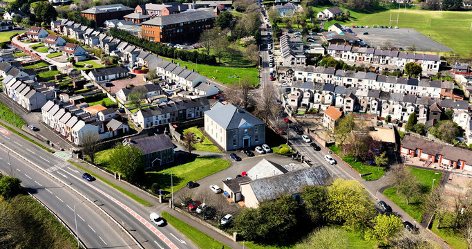 Aerial view of The Old Presbyterian Church Larne Co Antrim Northern Ireland