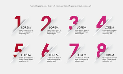 Pink Vector infographic illustration. Line infographic numbers template with eight elements. Timeline designed for business, presentations, web design, interface, diagrams with 8 step