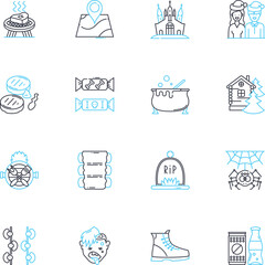 Celebration linear icons set. Party, Festivity, Jubilation, Merrymaking, Rejoicing, Commemoration, Fte line vector and concept signs. Brouhaha,Fest,Gala outline illustrations