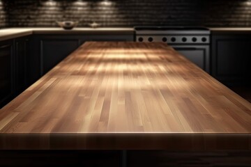 Fototapeta premium wooden kitchen countertop next to a stove. Generative AI