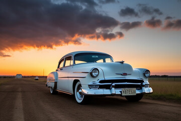 Fototapeta na wymiar car on sunset background