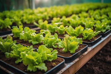 Fresh vegetable hydroponic system. Organic vegetables salad growing garden hydroponic farm. generative ai