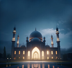 Fototapeta na wymiar mosque at night special eid mubarak islamic celebration background Generative AI