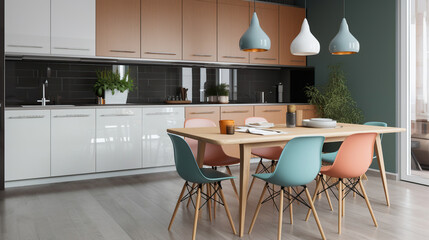 New stylish furniture on kitchen interior. Generative ai