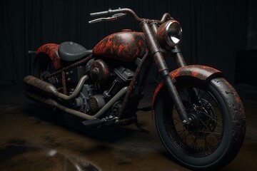 Hand-painted digital artwork of a customized bobber motorcycle. Generative AI