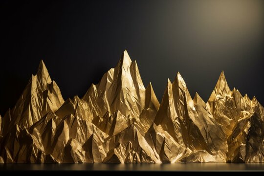 Minimalist print of sharp golden mountain peaks for decor, postcards, congratulations and posters. Generative AI