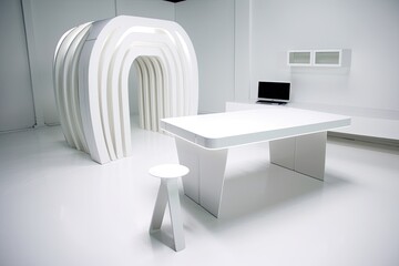 minimalist white dining room with white furniture. Generative AI