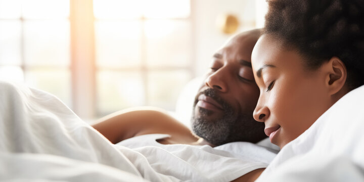 Loving mature african couple sleeping together on the bed. digital ai