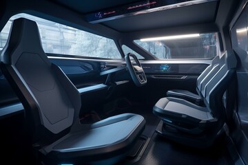 Interior of advanced driverless vehicle. Generative AI