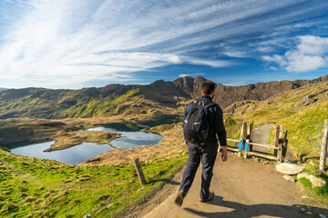 Llyn Llydaw lake view from Pyg Trackj at Pen-y Pass in Snowdonia. North Wales