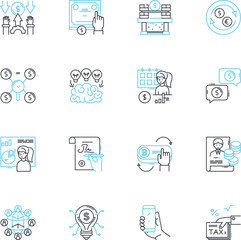 Investment trust linear icons set. Asset, Portfolio, Security, Fund, Shares, Equity, Dividend line vector and concept signs. Income,Management,Growth outline illustrations
