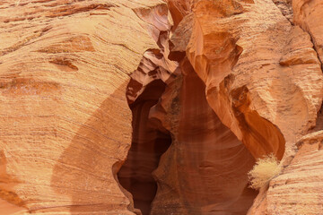 The entrance to the Upper Antelope Canyon carved out of the sandstone formation by millions of years of erosion located at the Navajo Parks and Recreations near Page Arizona