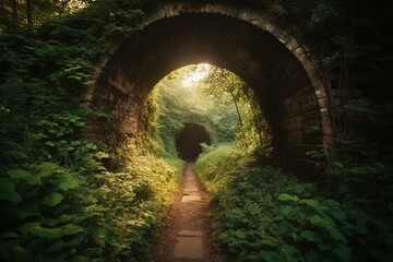 A stunning archway tunnel with a breathtaking natural background - perfect as a wallpaper. Generative AI
