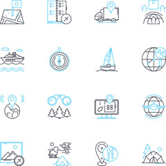 Global Navigation Satellite System (GNSS) linear icons set. Navigation, GPS, Satellites, Positioning, Tracking, Geo-location, Wayfinding line vector and concept signs. Satellite Signals,Spacecraft