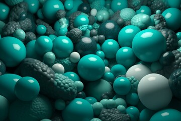 Multicolored abstract background made of 3D teal and grey balloons. 3D render. Generative AI