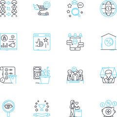 Financial management linear icons set. Budgeting, Investing, Planning, Saving, Cashflow, Audit, Forecasting line vector and concept signs. Debt,Risk,Analysis outline illustrations