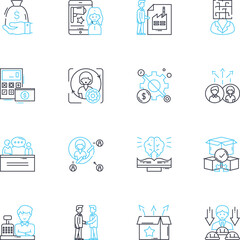Expense control linear icons set. Budgeting, Cost-cutting, Tracking, Analysis, Management, Optimization, Reduction line vector and concept signs. Planning,Accountability,Oversight outline