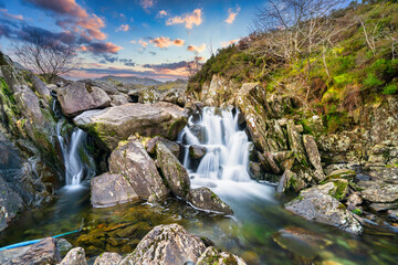 Ogwen Waterfalls below Llyn Ogwen, Snowdonia, North Wales. UK - obrazy, fototapety, plakaty