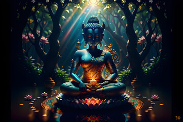 Buddha sitting in lotus seat pose. Illustration