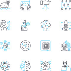 Digital advancement linear icons set. Innovation, Technology, Automation, Progress, Development, Advancement, Digitization line vector and concept signs. Connectivity,Robotization,Integration outline