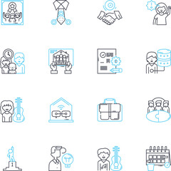 Corporate positions linear icons set. CEO, COO, CFO, CMO, CTO, HR, Accountant line vector and concept signs. Analyst,Auditor,Branding outline illustrations