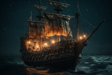 A vessel used by pirates to travel and raid other ships. Generative AI