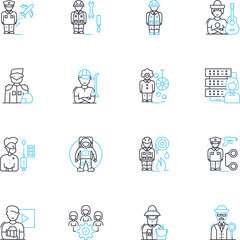 Collaborations linear icons set. Coalition, Partnership, Alliance, Teamwork, Synergy, Cooperation, Association line vector and concept signs. Unity,Coordination,Joint effort outline illustrations