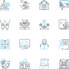 Bright academy linear icons set. Learning, Education, Success, Growth, Development, Innovation, Achievement line vector and concept signs. Excellence,Future,Promise outline illustrations
