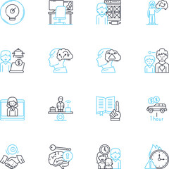 Task completion linear icons set. Achievement, Accomplishment, Success, Fulfillment, Progress, Efficiency, Productivity line vector and concept signs. Finalization,Perfection,Closure outline