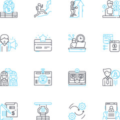 Talent acquisition linear icons set. Hiring, Recruits, Employment, Applicants, Sourcing, Recruitment, Screening line vector and concept signs. Onboarding,Resume,Headhunting outline illustrations