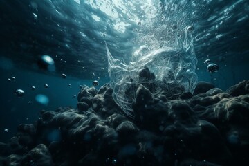 Abstract underwater backdrop with a deep blue ocean theme. Generative AI