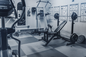 Fototapeta na wymiar Old Gym Interior with equipment 