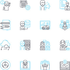 Occupation and Vitae linear icons set. Qualifications, Experience, Skills, Education, Achievements, Expertise, Professionalism line vector and concept signs. Credentials,Background,Employment outline