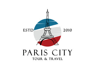 Paris tourist attraction logo design. Paris Eiffel tower travel landmark vector design. Paris famous places logotype