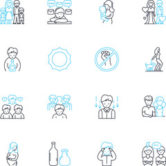 Mental work linear icons set. Concentration, Cognition, Analysis, Intelligence, Creativity, Focus, Calculation line vector and concept signs. Mental agility,Memory,Strategic thinking outline