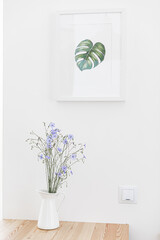 A bouquet of flax is not a white background. Scandinavian interior.